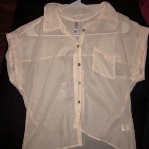 Sheer Cream/Tan Short Sleeve Blouse